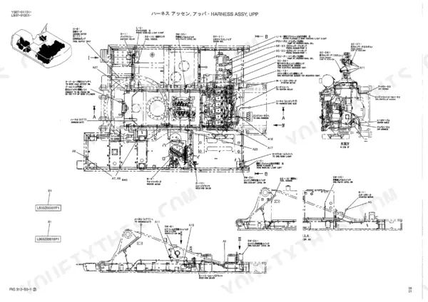 Kobelco SK480, SK480LC upper harness assembly wiring diagram showing sensors, motors, and electrical connections.