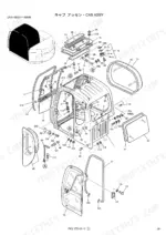 kobelco-sk80cs-sk80msr-crawler-excavator-parts-catalog-s3lf00001ze02-cab-parts-172.webp Kobelco SK80CS, SK80MSR exploded view diagram of the cab assembly components, including glass, seals, and mounting hardware.
