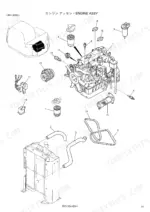 kobelco-sk80cs-sk80msr-crawler-excavator-parts-catalog-s3lf00001ze02-engine-parts-46.webp Kobelco SK80CS, SK80MSR engine assembly exploded view showing alternator, starter, oil filter, and radiator hoses.