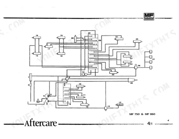 Kobelco TLK 750, 860, 865, 965 hydraulic system diagram showing pumps, control valves, and numbered components.