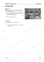 komatsu-ck35-1-compact-track-loader-shop-manual-cebm017500-procedures-175.webp Komatsu CK35-1 engine hood removal and installation procedure with hinge and shock absorber component photos.
