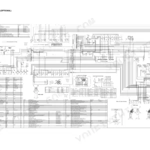 Komatsu CK35-1 optional electrical wiring diagram showing relays, control panel, and component connection tables.