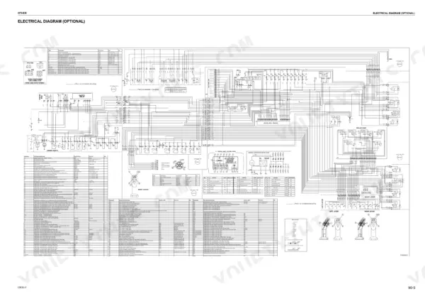 komatsu-ck35-1-compact-track-loader-shop-manual-cebm017500-wiring-303.webp Komatsu CK35-1 optional electrical wiring diagram showing relays, control panel, and component connection tables.