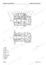 komatsu-d61ex-12-d61px-12-bulldozer-shop-manual-sebm036700-maintenance-97.webp Komatsu D61EX-12, D61PX-12 hydraulic and HSS pump cross-section diagram showing internal components like shaft, cradle, and piston.