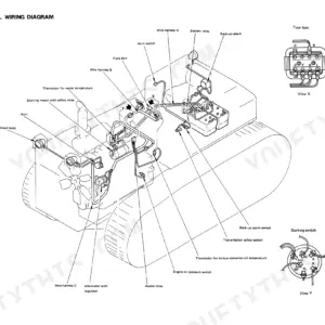 Komatsu D68E-1, D68P-1 electrical wiring diagram showing fuse box, battery relay, starting switch, and engine sensors.