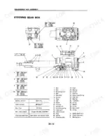Komatsu FB10M-2, FB13M-2, FB15M-2, FB18M-2 steering gear box exploded view diagram with torque specs and component parts list.
