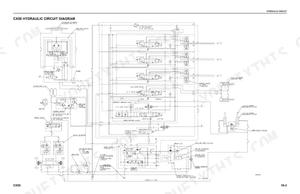 Komatsu FG40ZTU-10, FD50ATU-10: CX50 hydraulic circuit diagram showing pumps, valves, cylinders, and steering system components.
