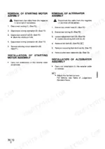 Komatsu PC100-5, PC120-5 removal and installation procedures for starting motor and alternator assemblies.