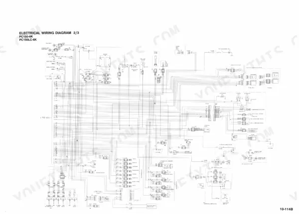 Komatsu PC150-6K, PC150LC-6K electrical wiring diagram 2/3 showing battery, starter, alternator, and sensor connections.