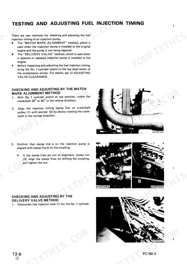 Komatsu PC180-3 fuel injection timing adjustment procedure and photos.