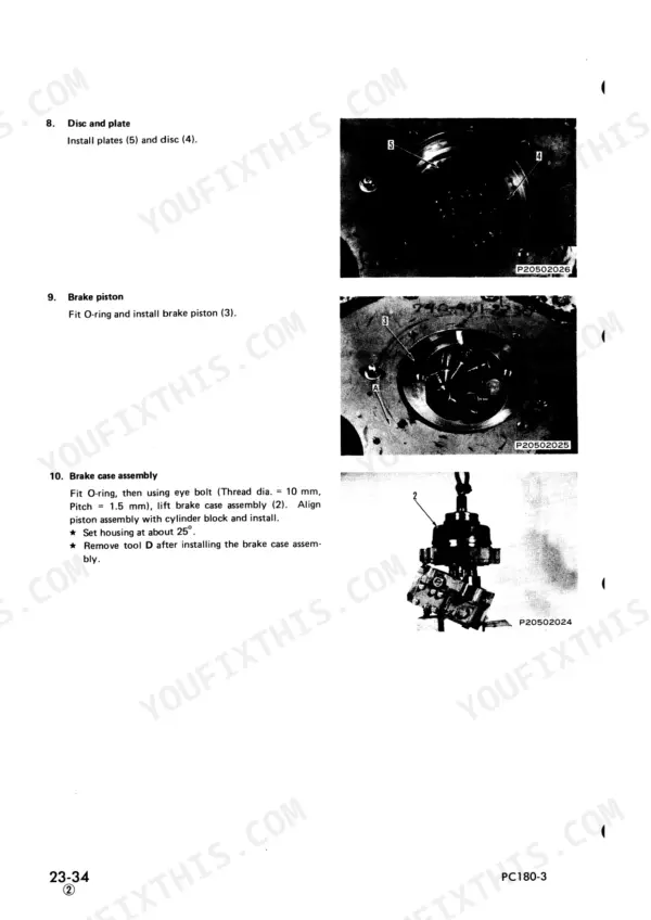 komatsu-pc180lc-3-pc180llc-3-pc180nlc-3-hydraulic-excavator-shop-manual-sebm021p0304-wiring-100.webp Komatsu PC180-3 service manual: brake piston and case assembly procedure.