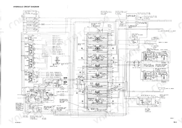 komatsu-pc228us-2-pc228uslc-1-pc228uslc-2-hydraulic-excavator-shop-manual-sebm015903-wiring-658.webp Komatsu PC228US-2, PC228USLC-1, PC228USLC-2 hydraulic circuit diagram showing control valves, pump, and cylinder connections.