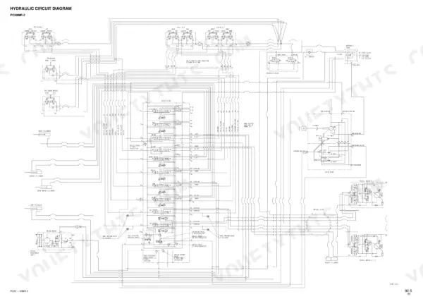 Komatsu PC27MR-2, PC30MR-2, PC35MR-2, PC40MR-2, PC50MR-2 hydraulic circuit diagram showing main valve, pump, and cylinders.