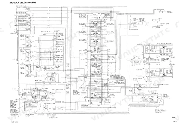Komatsu PC400-6, PC400LC-6, PC450-6, PC450LC-6 hydraulic circuit diagram showing pumps, control valves, and system pressures.