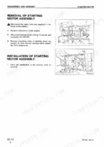Komatsu PC400-6, PC400LC-6, PC450-6, PC450LC-6 starting motor assembly removal and installation procedure diagrams.
