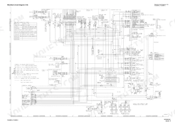 komatsu-pc45mr-3-pc55mr-3-hydraulic-excavator-shop-manual-sen04597-02-wiring-568.webp Komatsu PC45MR-3, PC55MR-3 electrical circuit diagram showing fuse box connections, console switches, and relay wiring.
