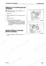 komatsu-pc50uu-2-hydraulic-excavator-shop-manual-sebm000906-procedures-476.webp Komatsu PC50UU-2 starting motor assembly removal and installation procedure with component diagrams.