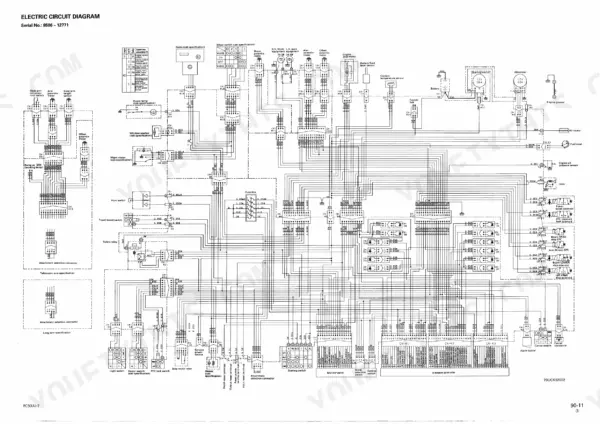 komatsu-pc50uu-2-hydraulic-excavator-shop-manual-sebm000906-wiring-825.webp Komatsu PC50UU-2 electric circuit diagram showing wiring for cab components, fuse box, sensors, and 4-system controller.