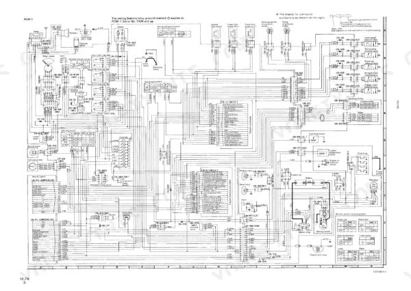 Komatsu PC60-6, PC60L-6, PC90-1 electrical wiring diagram showing battery relay, system controller, and solenoid connections.