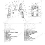 Komatsu PC78US-6 controls and gauges diagram showing operator levers, switches, and machine monitor display functions.