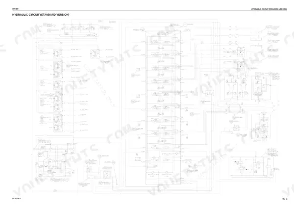 Komatsu PC80MR-3 standard hydraulic circuit diagram showing main control valve, pumps, motors, and cylinder connections.