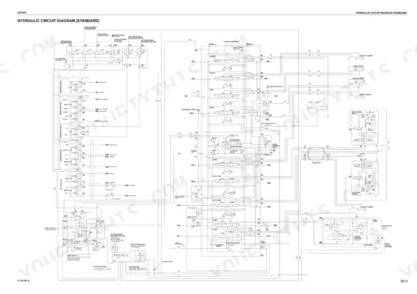 Komatsu PC88MR-6 standard hydraulic circuit diagram showing main control valves, cylinders, motors, and pump components.