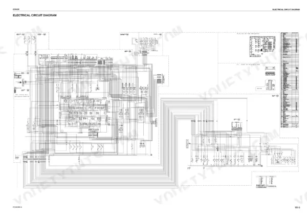 komatsu-pc88mr-6-hydraulic-excavator-shop-manual-webm007200-wiring-325.webp Komatsu PC88MR-6 electrical circuit diagram showing relay fuse box configuration, A/C heater fan relay, and wiring harness.