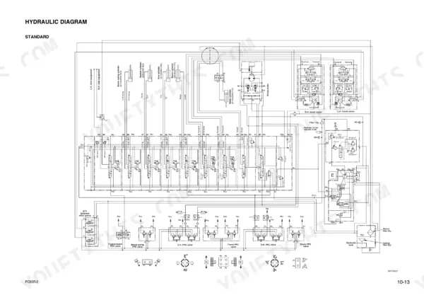 Komatsu PC95R-2 standard hydraulic system diagram showing main control valve, cylinders, travel motors, and PPC valves.