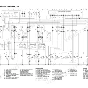 Komatsu PC95R-2 electrical circuit diagram showing wiring connections, components, connectors, and fuse list.