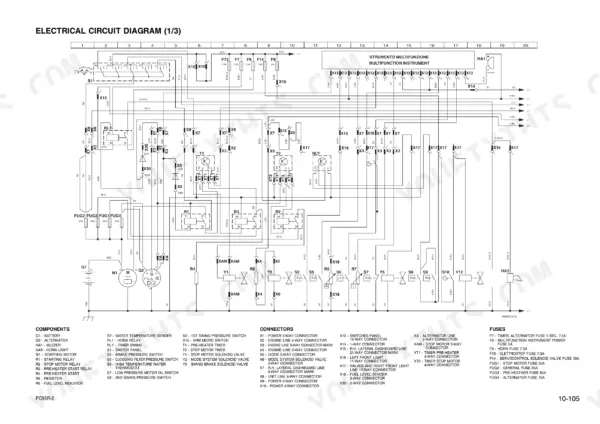 komatsu-pc95r-2-hydraulic-excavator-shop-manual-wiring-231.webp Komatsu PC95R-2 electrical circuit diagram showing wiring connections, components, connectors, and fuse list.