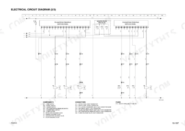 Komatsu PC95R-2 electrical circuit diagram 2/3 showing switch panels, PPC valve, solenoid valves, connectors, and fuse F10.