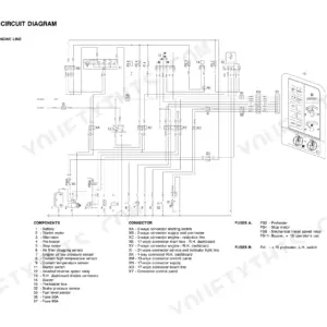 Komatsu PW95-1 electrical circuit diagram for starting and engine line, including component list, connectors, and fuse identification.