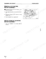 komatsu-wa180-3-wheel-loader-shop-manual-sebm005802-procedures-285.webp Komatsu WA180-3 starting motor assembly removal and installation procedure with component diagram.
