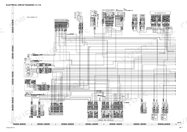 komatsu-wa250-5h-wa250pt-5h-wheel-loader-shop-manual-vebm230102-wiring-836.webp Komatsu WA250-5H, WA250PT-5H electrical circuit diagram 1/4 showing cab harness, wiper motor, and monitor panel controller wiring.
