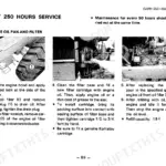 Komatsu WA300-1 engine oil pan and filter replacement procedure with step-by-step instructions and component photos.