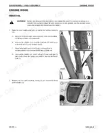 komatsu-wb146-5-backhoe-loader-shop-manual-cebm016503-procedures-228.webp Komatsu WB146-5 engine hood removal procedure, showing loader arm lock installation and front grill assembly removal steps.