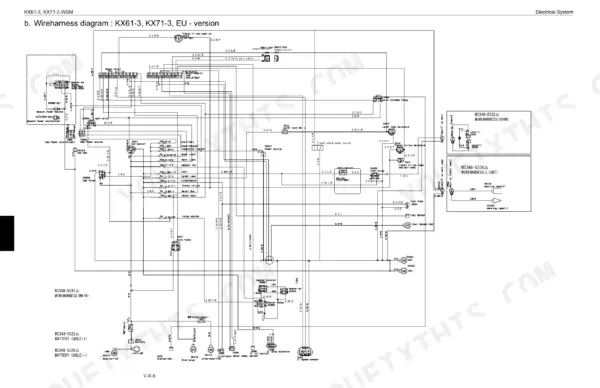 Kubota KX61-3, KX71-3 electrical wireharness diagram for EU version, showing main, horn, and light harness connections.