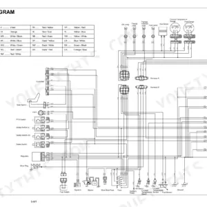 Kubota ZD326-EU, ZD326-60-EU, ZD326-60R-EU, RCK60P-326Z-EU, RCK60R-326Z-EU electrical system wiring diagram and color code table.