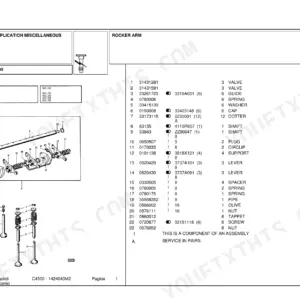 Landini C4500 exploded view parts diagram for rocker arm assembly, valves, springs, and tappets with numbered parts list.