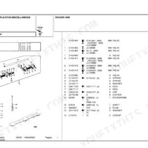 Landini C6500 exploded view diagram and parts list for rocker arm assembly, valves, springs, and cylinder head components.