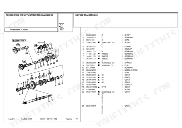 Landini Frutteti 560 F, 8560F 12-speed transmission exploded view parts diagram with numbered component list.