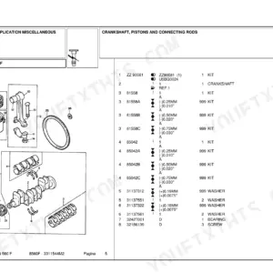 Landini Frutteti 560 F, 8560F parts list for crankshaft, pistons, and connecting rods with exploded view diagram.