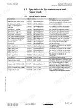 liebherr-l550-variants-wheel-loader-service-manual-1035-3357-torque-13.webp Liebherr L550, L556, L566, L576, L580 service manual table listing special maintenance tools, ID numbers, and usage descriptions.