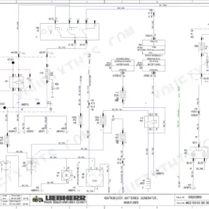 Liebherr L550, L556, L566, L576, L580 wiring diagram showing ignition lock, batteries, generator, and main fuse electrical circuits.