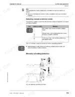 liebherr-r-922-hydraulic-excavator-operator-manual-11824095-attachments-147.webp Liebherr R 922 operator manual page showing hoist cylinder protection modes, LED status table, and manual activation procedures.