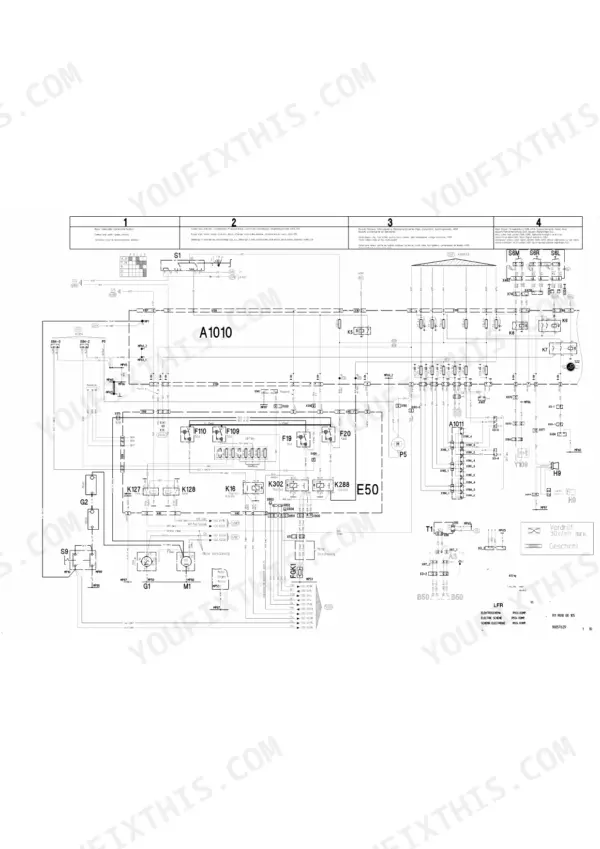 Liebherr R 924 electrical wiring diagram showing engine, fuses F109-F110, relays K127-K128, and control unit A1010 connections.