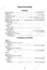 link-belt-130-lx-160-lx-excavator-operator-manual-6-25600-specs-205.webp Link-Belt 130 LX, 160 LX engine and hydraulic system specifications table including Isuzu BB-4BG1T engine data and pump flow rates.