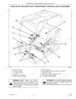 link-belt-210-x2-hydraulic-excavator-operator-manual-2101-controls-35.webp Link-Belt 210 X2 operator compartment controls diagram showing seat, travel levers, pedals, and console components.