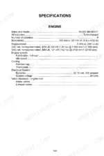 link-belt-210lx-240lx-excavator-operator-manual-1014-specs-205.webp Link-Belt 210LX, 240LX engine specifications table including Isuzu BB-6BG1T engine data, horsepower, and electrical system details.