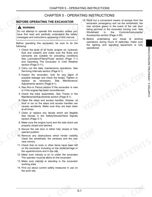 Link-Belt 235X3 excavator operating instructions checklist for pre-operation safety and maintenance procedures.